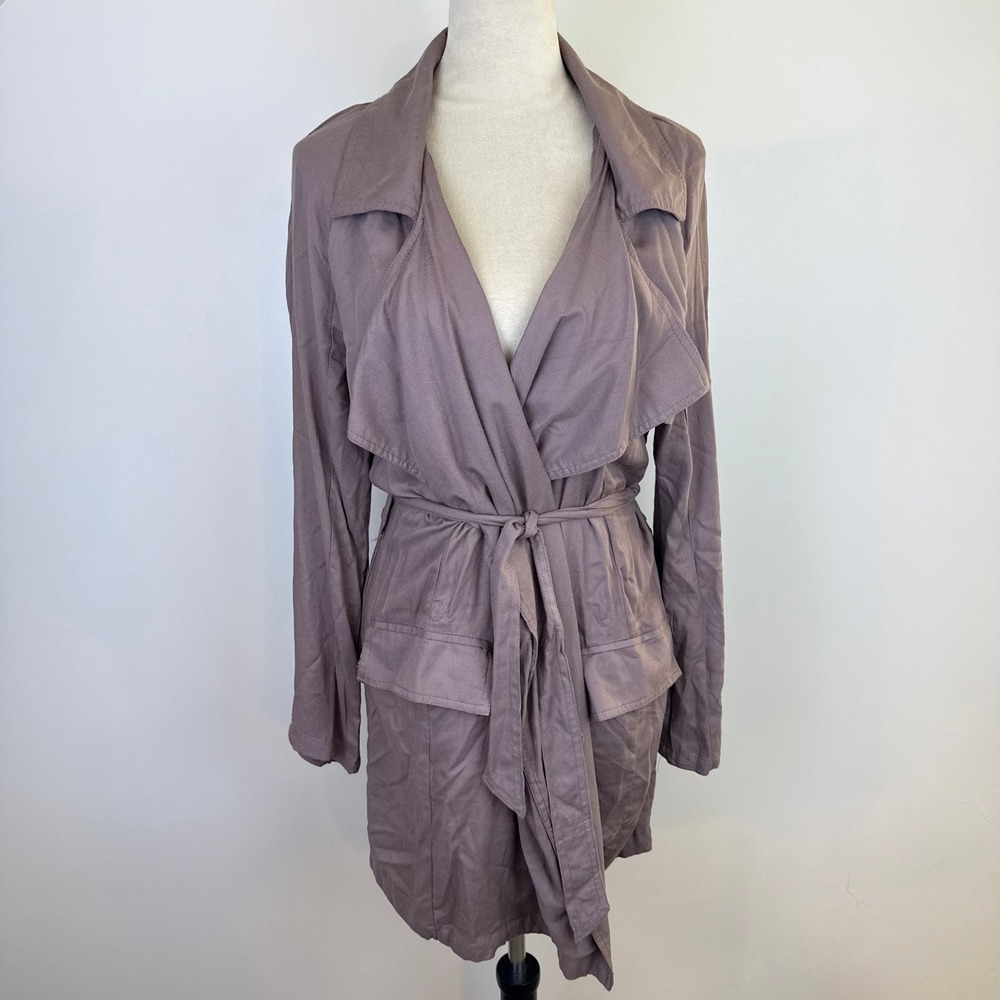 Charlotte Russe Mauve Purple Draped Tie Waist Lightweight Trench Shacket Sz Med